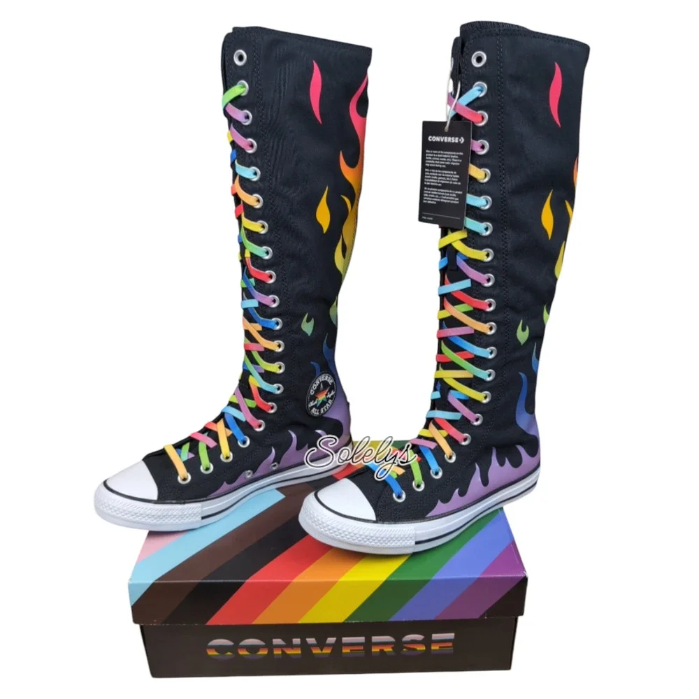 Converse Pride XXHI Rainbow Flame Elastic Lace Knee High Sneaker Boot Bundle 7.5 - Picture 5 of 10